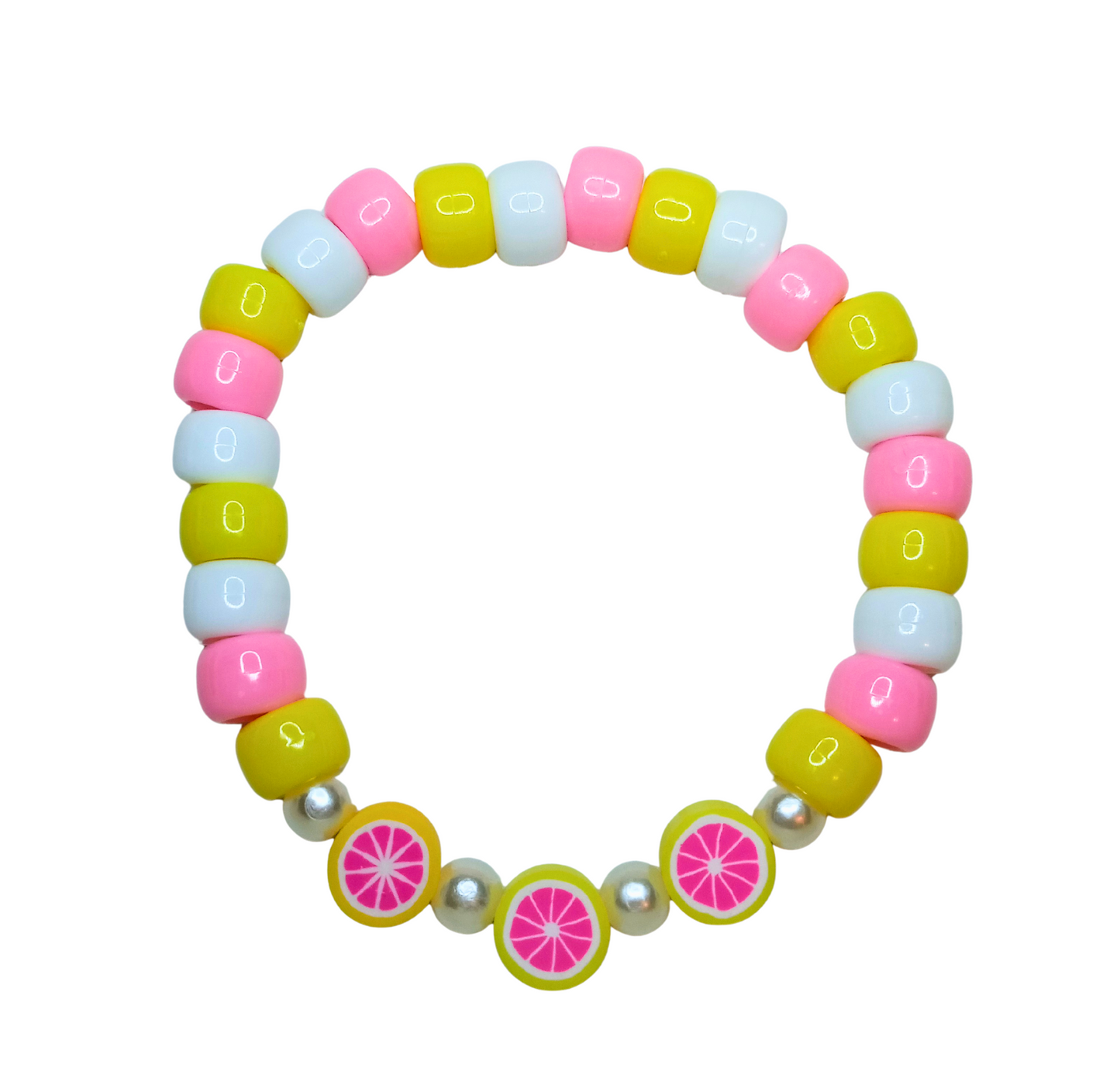 "Pink" Lemonade Beaded Bracelet with Lemon Charms and Pearl accent.