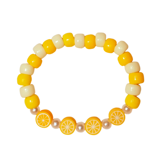 Lemonade Beaded Bracelet with Lemon Charms and Pearl accent.
