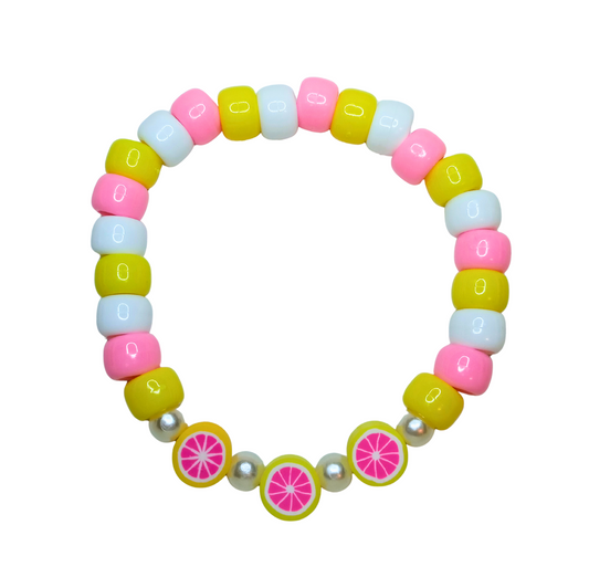 "Pink" Lemonade Beaded Bracelet with Lemon Charms and Pearl accent.