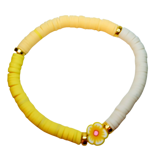 Summer Yellow Flower Clay Beaded Bracelet