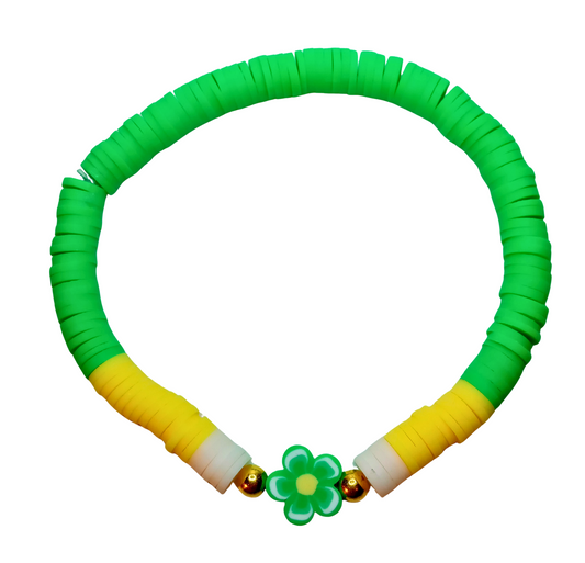 Summer Time Green & Yellow Flower Clay Beaded Bracelet