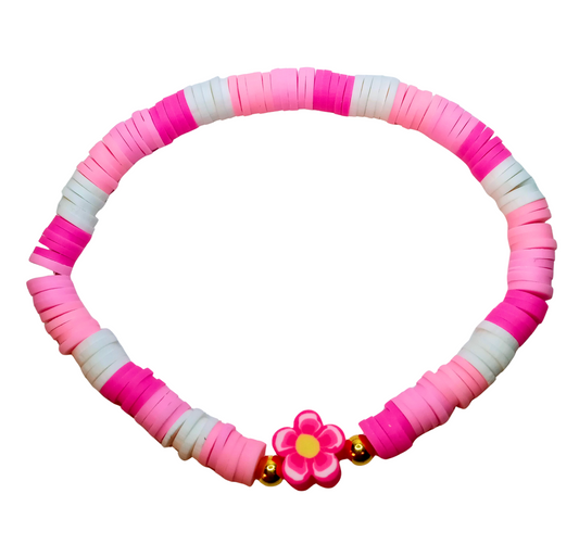 Summer Pink Flower Clay Beaded Bracelet