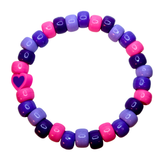 Purple and Pink Beaded Bracelet with a "Heart" Charm
