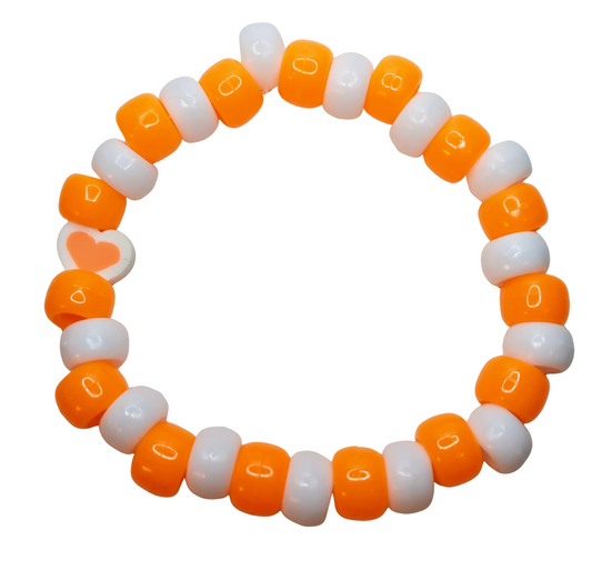 Orange and White Beaded Bracelet with a "Heart" Charm