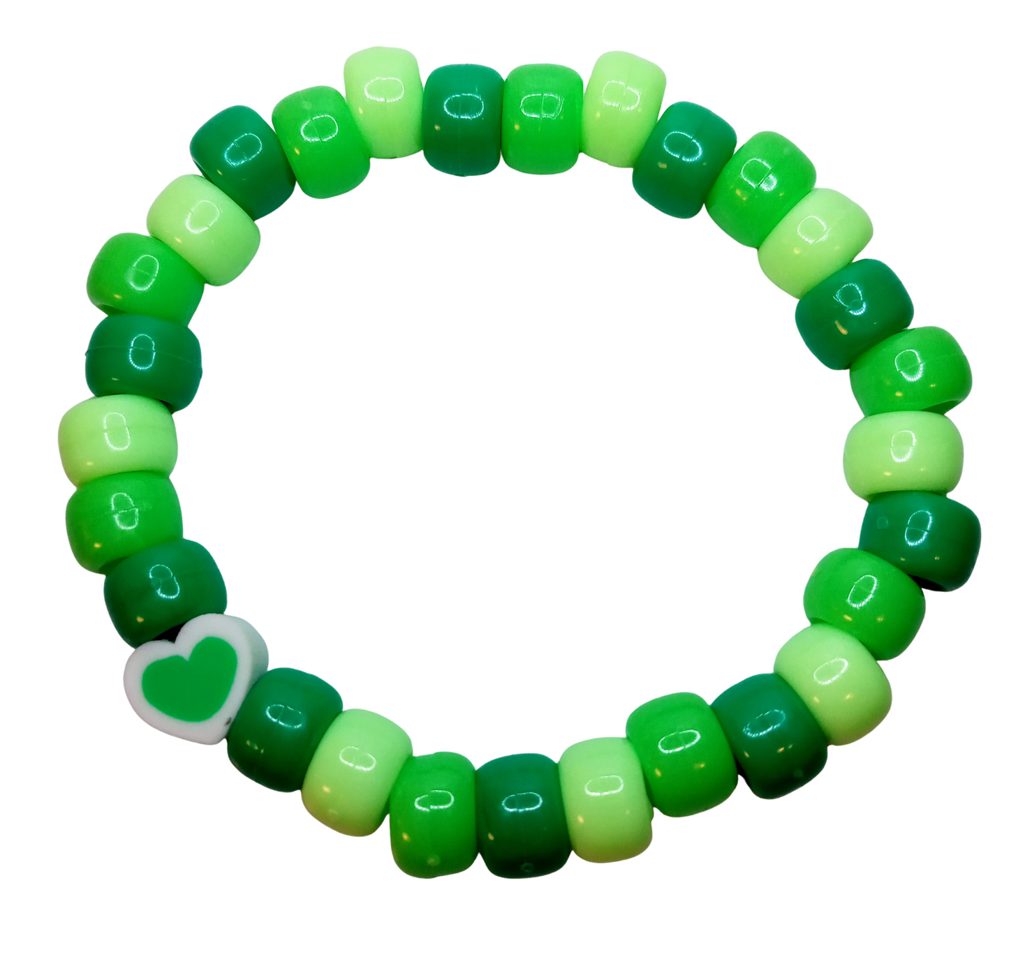 Shades of Green Beaded Bracelet with a "Heart" Charm